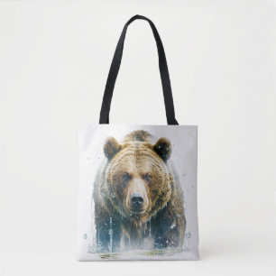 Tote Bag Grizzly Oear Portrait Animal Peinture Faune Art