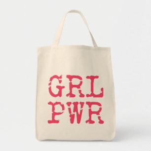 Tote Bag GRLPWR (Girl Power) - Typographie rose chaude amus