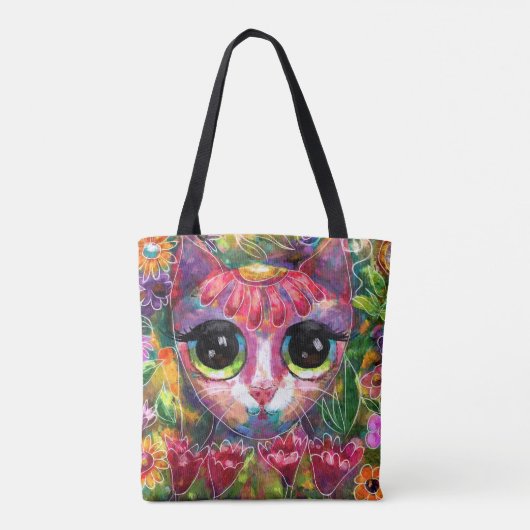 Tote Bag Gros chat impressionniste Whimsical en Fleurs (Dos)