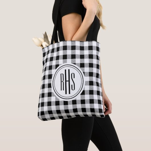 Tote Bag Gros monogramme sur l'épaule de Buffalo Check (De près)