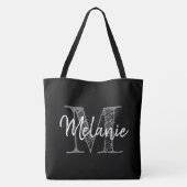 Tote Bag Grosse épaule noire de monogramme de typographie v (Dos)