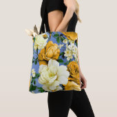 Tote Bag Grosse Fleur de rose jaune rétro (De près)