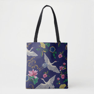Tote Bag Grues brodées et fleurs, vintage transparent p