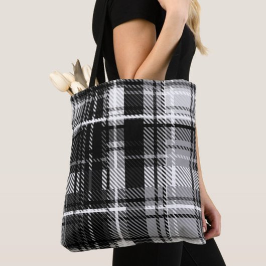 Tote Bag Grund Black Blanc Flannel Plaid Tartan Design