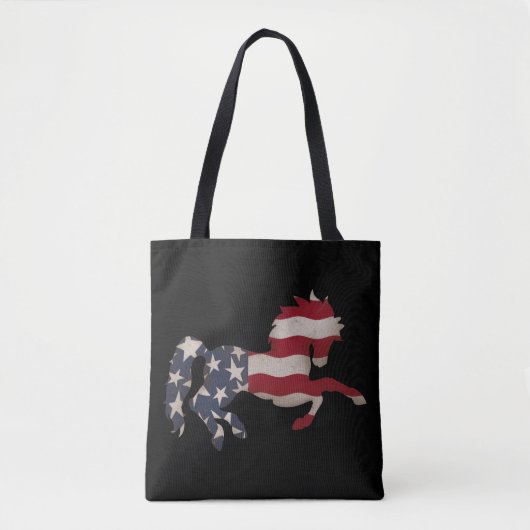 Tote Bag Grunge American Flag Horse Silhouette (Devant)