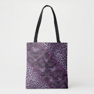 Tote Bag Grunge mauve imprimé floral design gothique