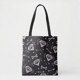 Tote Bag Grunge rock : diamants, os motif.