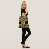 Tote Bag Guépard peint imprimé taches léopard or beige marr (Sur le modèle)