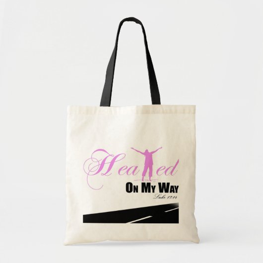 Tote Bag Guéri sur mon chemin (rose, blanc, noir) (Devant)