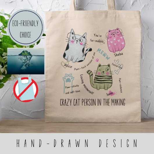 Tote Bag Guillemets de motivation personnalisés avec chats 
