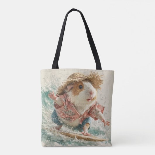 Tote Bag Guinea Pig Albert The Surfer Catching Waves  (Dos)
