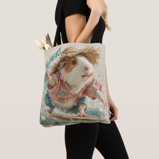 Tote Bag Guinea Pig Albert The Surfer Catching Waves  (De près)