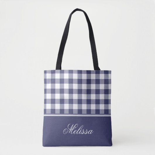 Tote Bag Guingan | de bleu marine personnalisé (Devant)