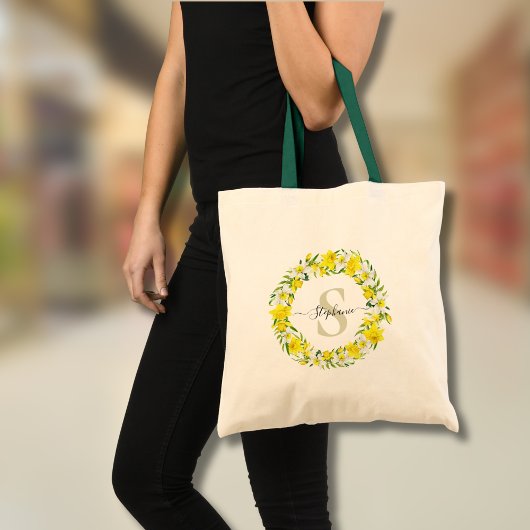 Tote Bag Guirlande de jonquilles blanches jaunes personnali