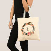 Tote Bag Guirlande florale d'aquarelle avec le monogramme (Devant (produit))
