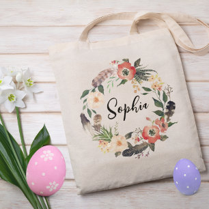 Tote Bag Guirlande florale personnalisée Chasse de Pâques E