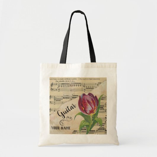 Tote Bag Guitar Tulip Vintage feuille Musique Customisée (Devant)