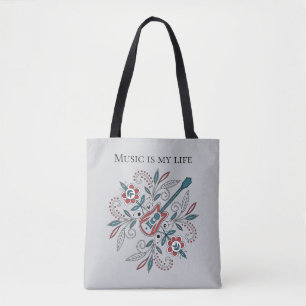 Tote Bag Guitare Boho Rock’n’Roll avec fleurs