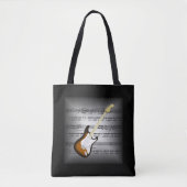 Tote Bag Guitare électrique~3-D Partition musicale~Gris Cou (Devant)