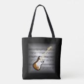 Tote Bag Guitare électrique~3-D Partition musicale~Gris Cou (Dos)