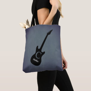 Tote Bag Guitare électrique gris bleu monogramme