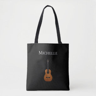 Tote Bag Guitare Simple Monogramme Musique Noir