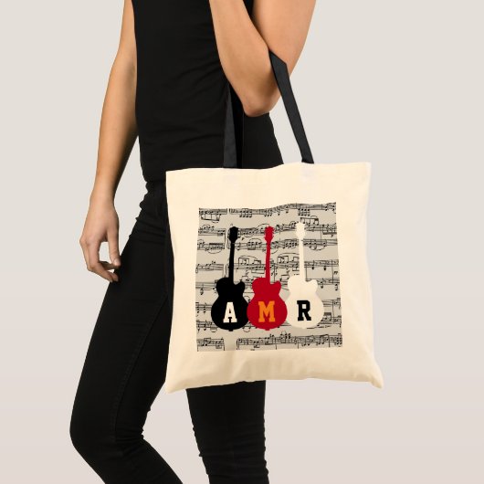 Tote Bag Guitares cool avec notes musicales et initiales (Devant (produit))