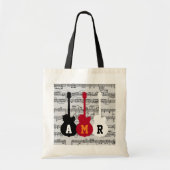 Tote Bag Guitares cool avec notes musicales et initiales (Devant)