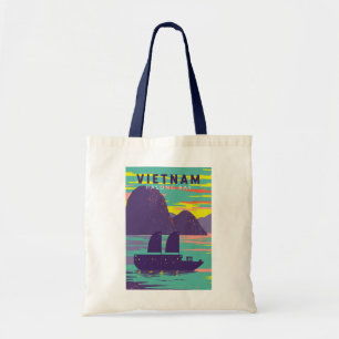 Tote Bag Ha Long Bay Vietnam Junk Boat Voyage Art Vintage