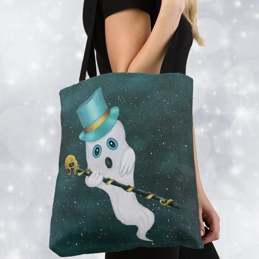 Tote Bag Habille Ghost Top Hat Gold Skull Cane Blue Sky