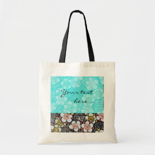 TOTE BAG HAIKU/ FLEURS DE PRINTEMPS BLEU TURQUOISE BLANC NO