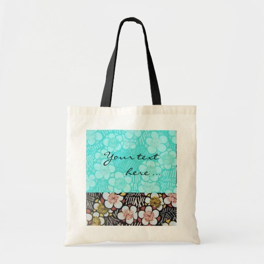 TOTE BAG HAIKU/ FLEURS DE PRINTEMPS BLEU TURQUOISE BLANC NO (Devant)