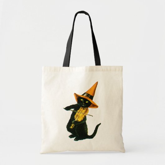 Tote Bag Halloween à l'ancienne, chat sorcier jouant au vio (Devant)