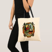 Tote Bag Halloween à l'ancienne, sorcière avec chat noir (Devant (produit))