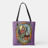 Tote Bag Halloween à l'ancienne, sorcière avec chat noir (Dos)