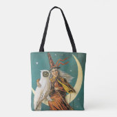 Tote Bag Halloween à l'ancienne, sorcière avec hibou (Dos)