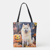 Tote Bag Halloween Akita Américain Avec La Peur Citrouille (Dos)