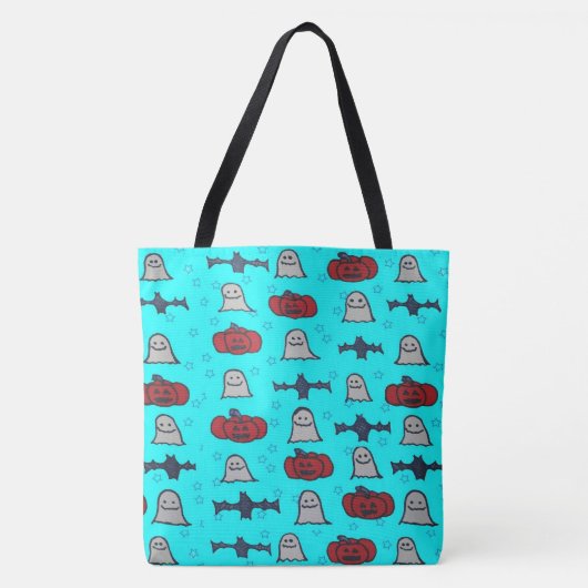 Tote Bag Halloween amusant Imprimer en bleu (Devant)