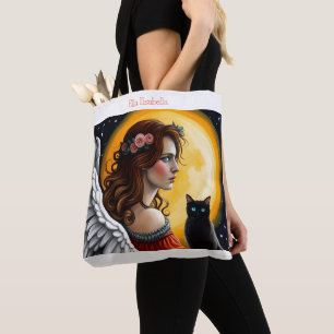 Tote Bag Halloween Angel et chat noir