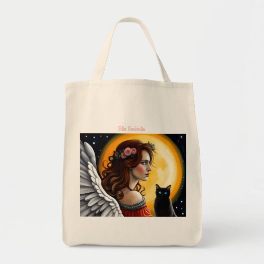 Tote Bag Halloween Angel et chat noir (Devant)