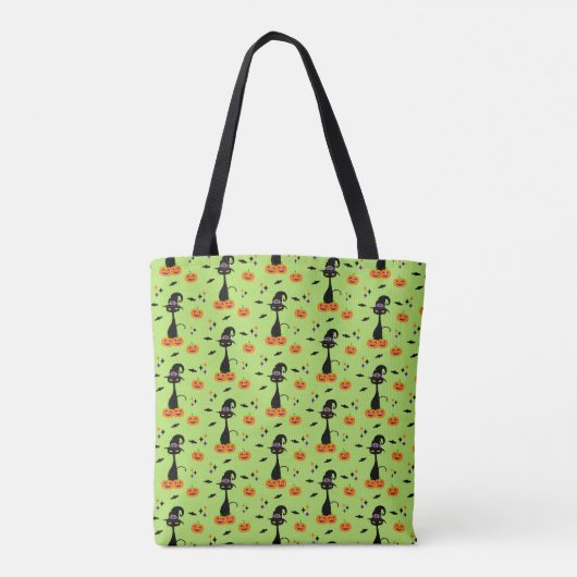 Tote Bag Halloween atomique du milieu du siècle Chat vert (Dos)