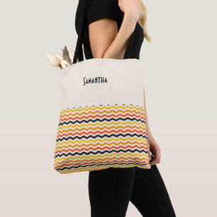 Tote Bag Halloween Automne Chevron Automne Couleurs Nom bla
