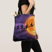 Tote Bag Halloween avec Lune et Sorcière (De près)