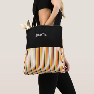 Tote Bag Halloween Bande Verticale Orange Black Gold Nom