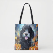 Tote Bag Halloween Bernedoodle Avec La Peur Citrouille (Devant)