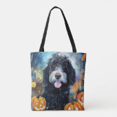 Tote Bag Halloween Bernedoodle Avec La Peur Citrouille (Dos)