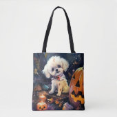 Tote Bag Halloween Bichon Frise Avec La Peur Citrouille (Devant)