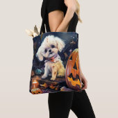 Tote Bag Halloween Bichon Frise Avec La Peur Citrouille (De près)
