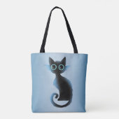 Tote Bag Halloween Big Eyes Black Blue Evil Chat (Dos)