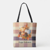 Tote Bag Halloween Brown Plaid Citrouille orange et blanc (Dos)